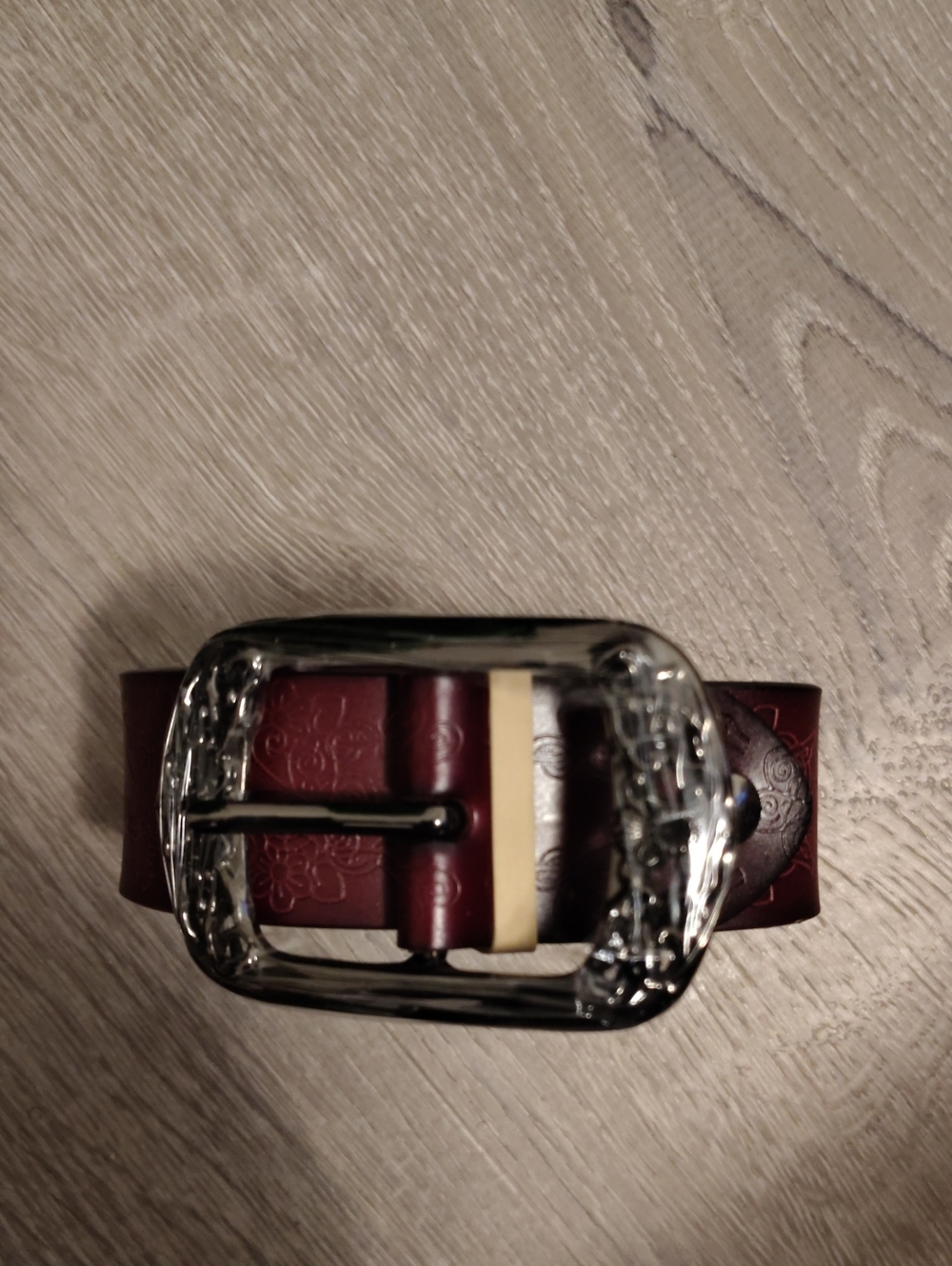 Men's Burgundy Leather Belt Bag-Style Belt with Silver Buckle